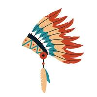 Chiefs War Bonnet With Feathers, Native American Indian Culture Symbol, Ethnic Object From North America. vector