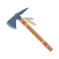 Tomahawk axe decorated with feathers. Native american indians tomahawk. vector