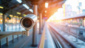 Sécurité appareils photo sont positionné à chaque coin de une Publique transport centre capturer tout suieux activité. video