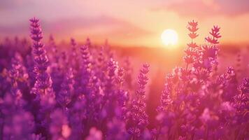 As the sky transforms into a canvas of pinks and oranges the velvety lavender flowers take on an ethereal glow transporting you to a dreamlike state. video