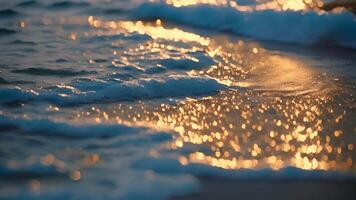 A mesmerizing view of the glowing ocean waves gently breaking on the sandy beach creating the perfect atmosphere for a peaceful slumber in the nearby suites. video