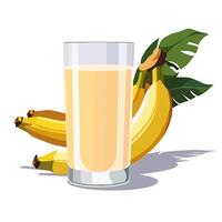 Full glass of yellow freshly and healthy squeezed banana juice isolated on white background. illustration in flat style with tropical drink. Summer clipart for card, banner, flyer, poster design vector
