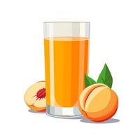 Full glass of orange freshly and healthy squeezed peach juice isolated on white background. illustration in flat style with tropical drink. Summer clipart for card, banner, flyer, poster design vector