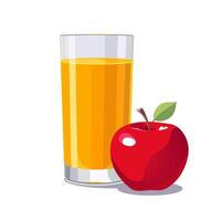 Full glass of yellow freshly and healthy squeezed apple juice isolated on white background. illustration in flat style with dietary drink. Summer clipart for card, banner, flyer, poster design vector