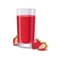 Full glass of red freshly and healthy squeezed strawberry juice isolated on white background. illustration in flat style with dietary drink. Summer clipart for card, banner, flyer, poster design vector