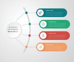 Flowchart infographic free business template. Side circle with 4 elements. Diagram with four options vector
