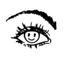 Hand-drawn the eye. Positive emotions concept sketch. Smiling face in the pupil vector