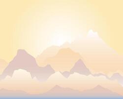 Rocky terrain natural landscape for scenery. Mountains and rising sun, sunset. Wild mountains and alpine peaks. Camping. For business cards, postcards, covers vector