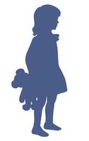 Black silhouette of little girl with teddy bear. Character for computer game or thriller. Baby girl vector