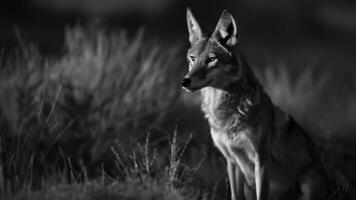 The tranquility of a desert night shattered by the haunting call of a solitary coyote its voice piercing through the stillness. 2d flat cartoon video