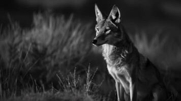 The tranquility of a desert night shattered by the haunting call of a solitary coyote its voice piercing through the stillness. 2d flat cartoon video