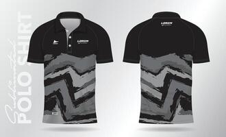negro polo jersey camisa Bosquejo modelo diseño para bádminton, tenis, fútbol, fútbol americano o deporte uniforme en frente ver y espalda vista. vector