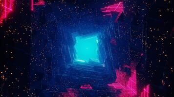 Infinite loopable rock tunnel in cyberspace, retro futuristic concept. 3D render animation. Rock lanscape in cosmos or galaxy, space 80s style wireframe for VJ DJ music background. Digital geometric video