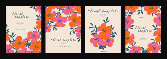 Floral template set for poster, card, cover, wall art, banner in modern minimalist style and simple summer design templates with flowers and plants. vector