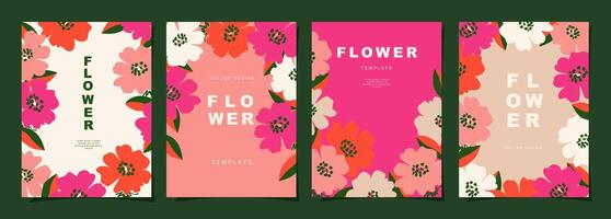 Floral template set for poster, card, cover, wall art, banner in modern minimalist style and simple summer design templates with flowers and plants. vector