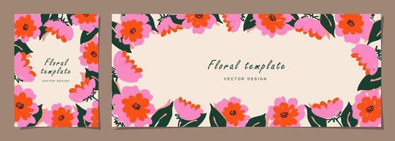 Floral template set for poster, card, cover, wall art, banner in modern minimalist style and simple summer design templates with flowers and plants. vector