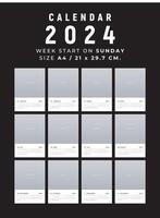 Calendar 2024 clean and minimal design size A4, Week start on sunday vector