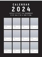 Calendar 2024 clean and minimal design size A4, Week start on sunday vector