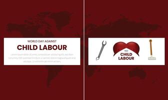 World day against Child Labor. Let's bring child labor down. Kids working on one side and on another side kids win the cup vector