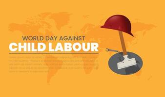 World day against Child Labor. Let's bring child labor down. Kids working on one side and on another side kids win the cup vector