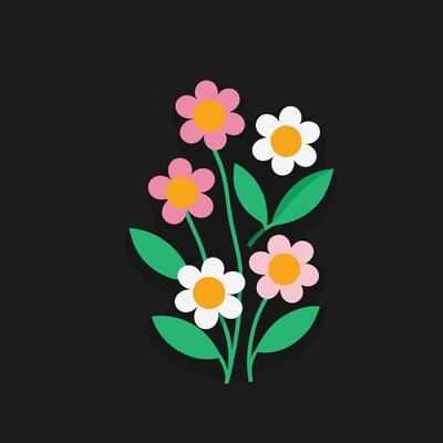 Simple Abstract hand drawn various shapes and flat flower. Nature flowers and Leaves illustration on white background