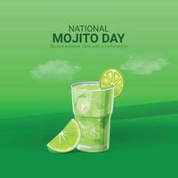 nacional mojito día creativo anuncios diseño. nacional mojito día, julio 11, 3d ilustración vector