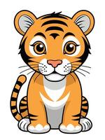 Cute tiger - cartoon animal character. illustration in flat style isolated on gray background. vector