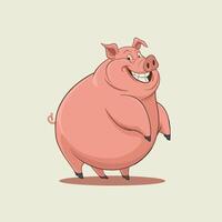 Big fat pig. illustration of big fat pig isolated on white background. Flat style, vector