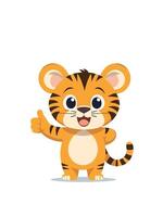 Cute tiger - cartoon animal character. illustration in flat style isolated on gray background. vector