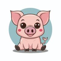 Big fat pig. illustration of big fat pig isolated on white background. Flat style, vector