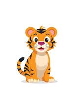 linda Tigre - dibujos animados animal personaje. ilustración en plano estilo aislado en gris antecedentes. vector