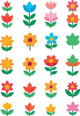 Simple Abstract hand drawn various shapes and flat flower. Nature flowers and Leaves illustration on white background