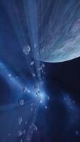 a large cluster of asteroids near an unknown planet, vertical video