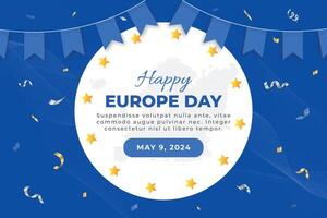 Happy Europe Day background, 9th May. Happy Europe independence day banner with flag and confetti vector