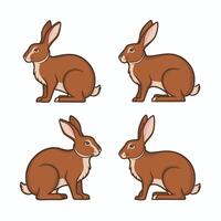 Cute cartoon rabbits. Funny furry gray hares, Easter bunnies standing, sitting, running, jumping, sleeping. Set of flat cartoon illustrations isolated on white background vector