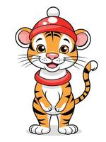 Cute tiger - cartoon animal character. illustration in flat style isolated on gray background. vector