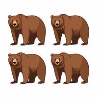 Set of bears in different poses. Wild brown Bear animal icons isolated on white background. Grizzly bear standing, sitting and walking. illustration. vector