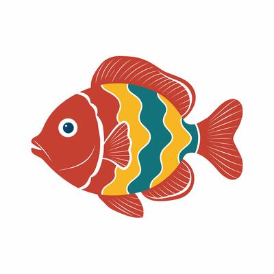 Collection of hand drawn cute fishes in flat style. Fishes body icons big set. illustration for icon, logo, print, icon, card, emblem, label. Aquarium.