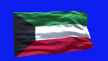 Kuwait Flag 3d render waving animation motion graphic isolated on green screen, blue screen chroma key background video