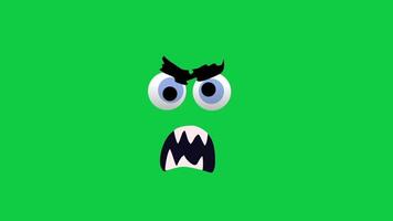 Monster, demon, zombie scary cartoon face expression loop animation on green screen background video