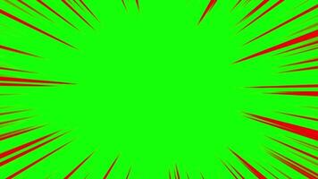 Red color anime speed lines loop animation overlay effect on green screen background video