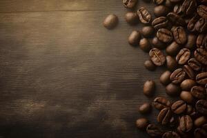 Overhead view of coffee beans framing the edges providing ample copy space in the center photo
