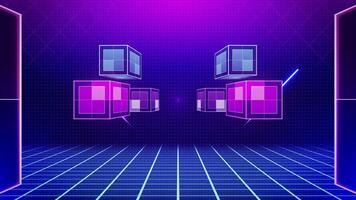 retro anos 80-90 ficção científica fundo futurista rede panorama néon. digital cyber superfície. adequado para Projeto dentro a estilo do a 1980. video