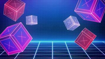 Retro 80s-90s Sci-Fi background futuristic grid landscape neon. Digital Cyber Surface. Suitable for design in the style of the 1980s. video