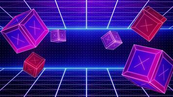 Retro 80s-90s Sci-Fi background futuristic grid landscape neon. Digital Cyber Surface. Suitable for design in the style of the 1980s. video