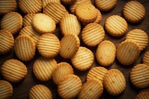 A cozy scene with delicious homemade biscuits displayed on a rustic background evoking warmth and comfort photo