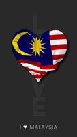 malaysia hjärta form flagga sömlös looped kärlek vertikal status, 3d tolkning video