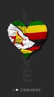 zimbabwe hjärta form flagga sömlös looped kärlek vertikal status, 3d tolkning video