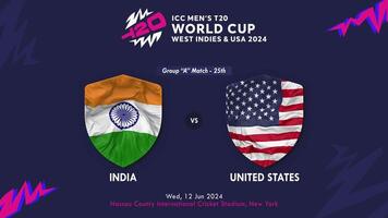 India y Estados Unidos partido en icc de los hombres t20 Grillo Copa Mundial Oeste indies y unido estados 2024, introducción 3d representación video