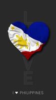 Filippijnen hart vorm vlag naadloos lusvormige liefde verticaal toestand, 3d renderen video